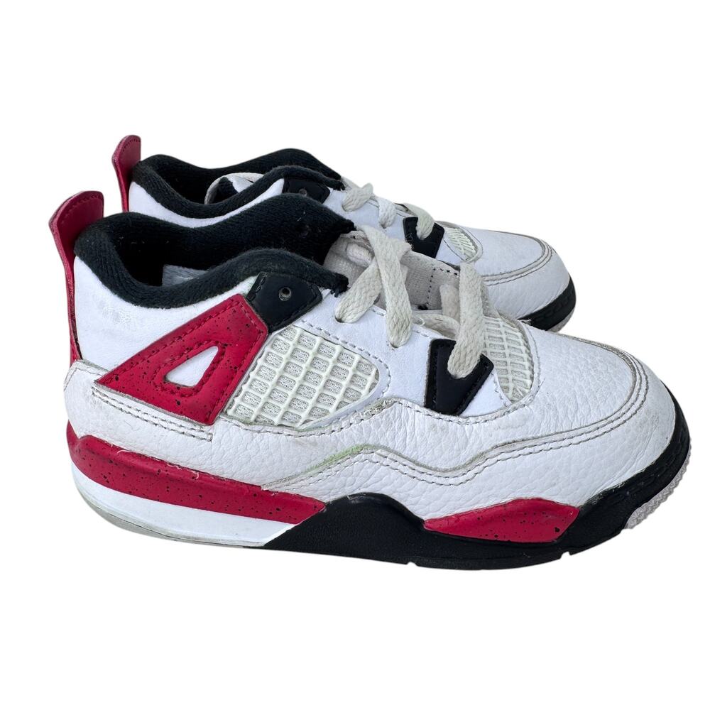 Air Jordan 4‎ Retro High Top Sneaker Shoes Youth Size 10C White Black BQ7670-161